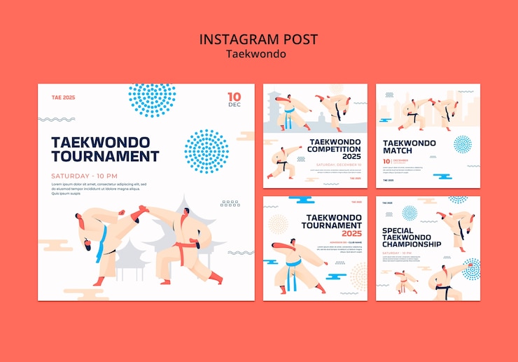 PSD gratuito colección tradicional de publicaciones de instagram de artes marciales de tawkwondo
