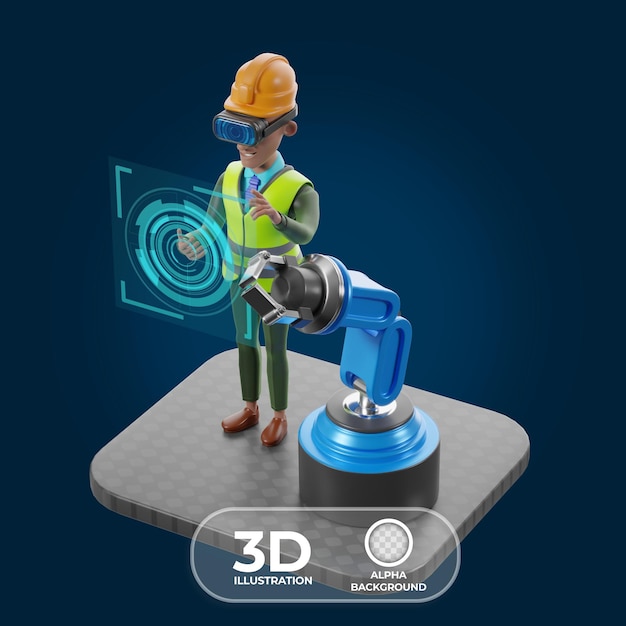 Collaborating with Autonomous Robots 3D illustration