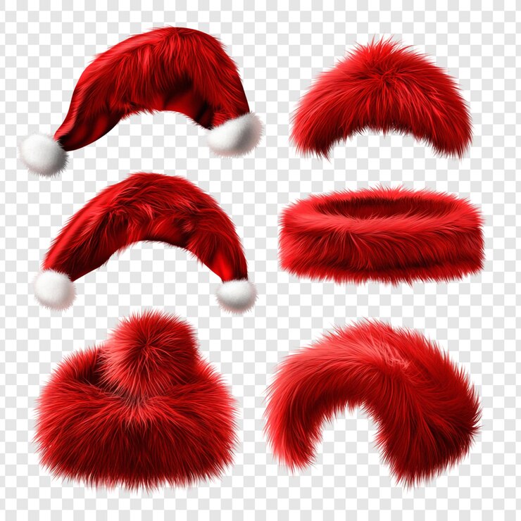 Gratis PSD collectie rode kerstmanhoeden feestelijke harige kerstkopjes