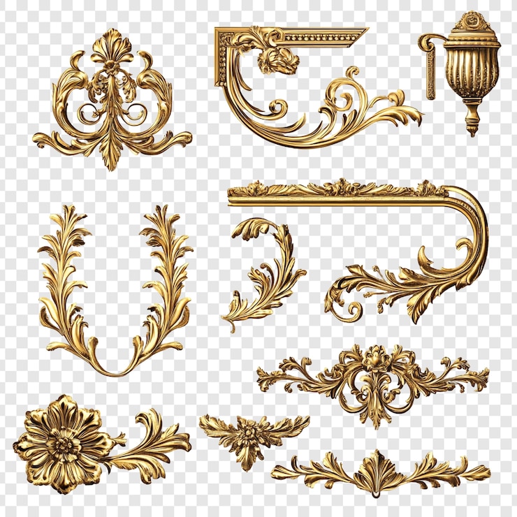 PSD Gratis collection of golden baroque ornaments exquisite 3d rendered rococostyle decorative elements for design projects