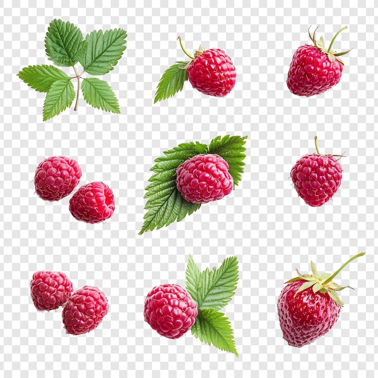 PSD Gratis collection of juicy raspberries and strawberry isolated on transparent background