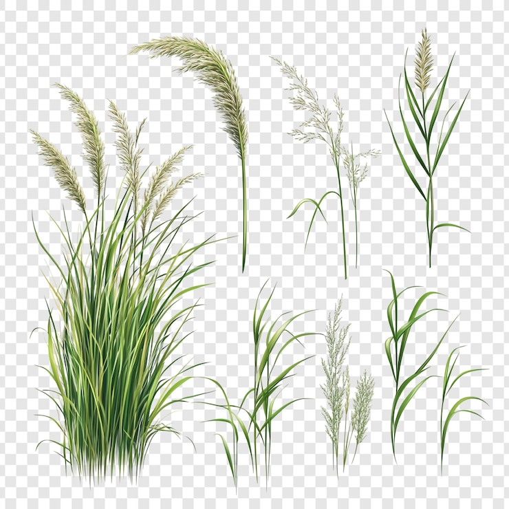 PSD Gratis collection of realistic grass and wildflower illustrations