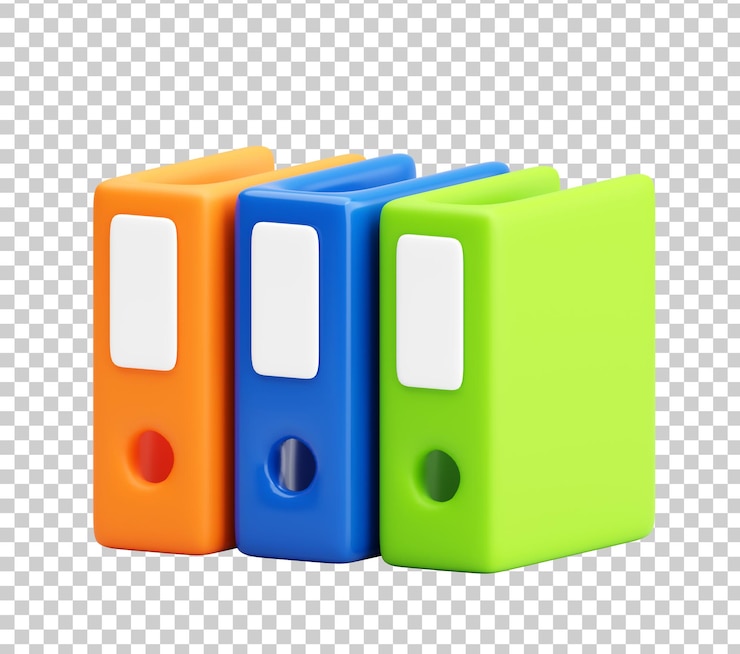 PSD gratuito collegatori ad anello 3d colorati o cartelle di file in fila che rappresentano un documento d'ufficio