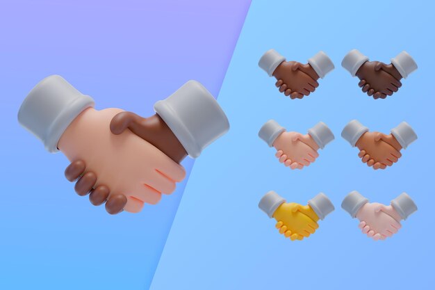 Collezione 3d con le mani che si stringono d'accordo