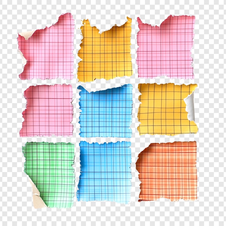PSD gratuito collezione di colorati pezzi di carta a griglia strappati