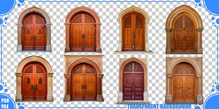 PSD gratuito collezione di eleganti porte in legno per progetti di design