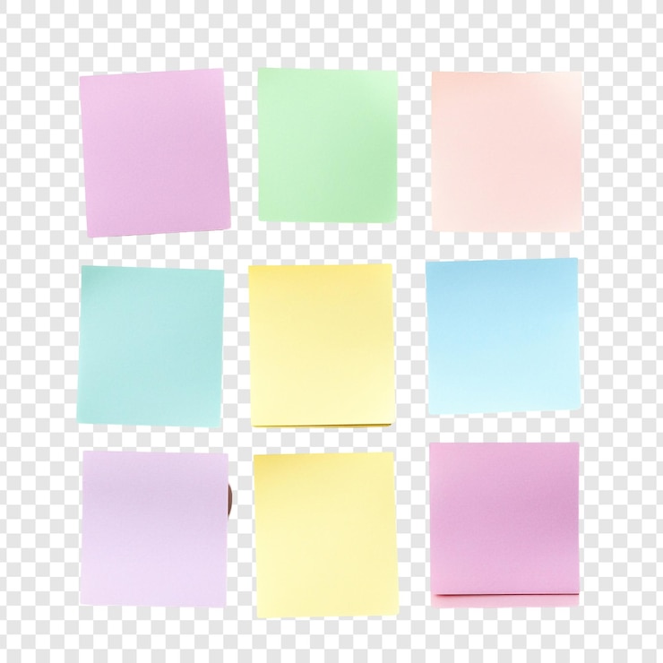 PSD gratuito collezione di note adesive color pastello in bianco organizzate e pronte per le tue idee