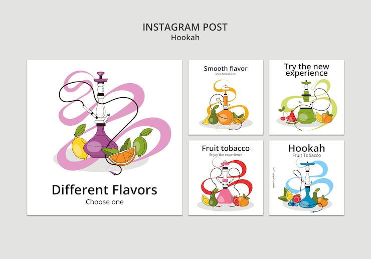 PSD gratuito collezione di post di instagram di aromi di narghilè