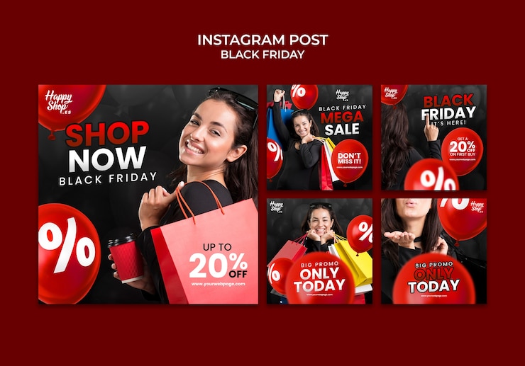 PSD gratuito collezione di post di instagram di vendita del black friday