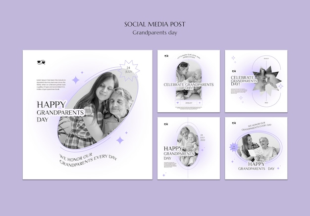 Collezione di post di instagram per il giorno dei nonni con design a cuori