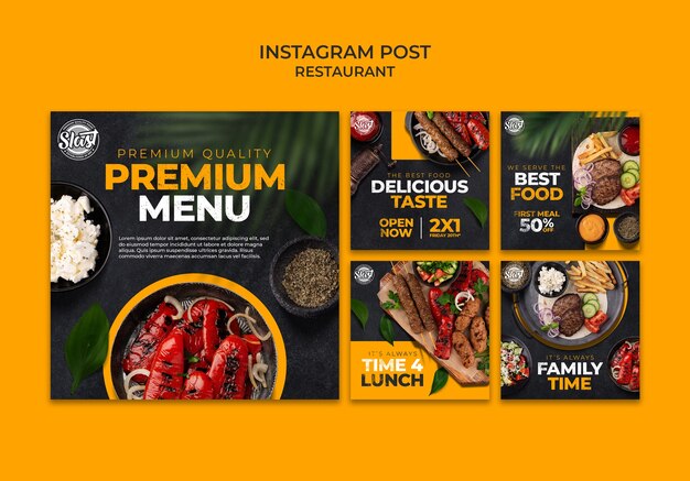 Collezione di post di instagram ristorante con design a foglie