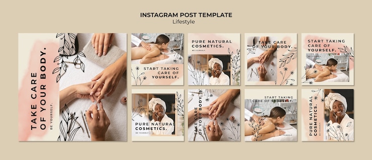 PSD gratuito collezione di post floreali su instagram per centro estetico