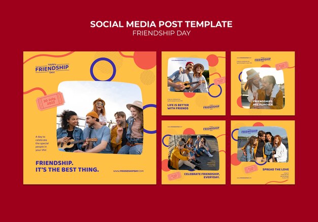 Collezione di post instagram del giorno dell'amicizia con design a cerchi