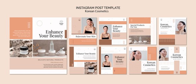 Collezione di post su instagram di cosmetici per la cura della pelle coreani