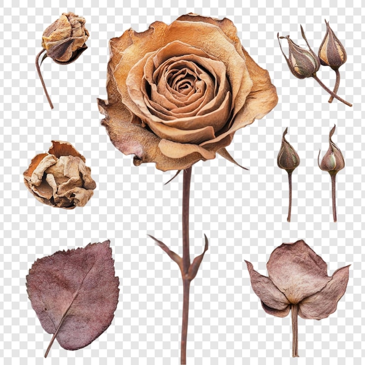 PSD gratuito collezione di rose secche una natura morta di delicate sfumature marroni
