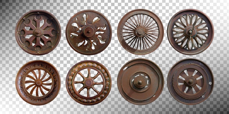 PSD gratuito collezione di ruote di ferro decorative d'epoca