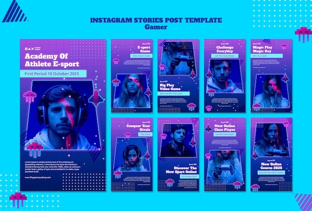 Collezione di storie di instagram al neon di gioco