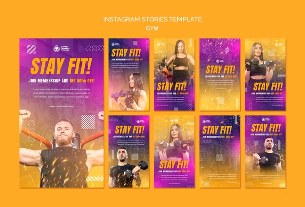 Collezione di storie di instagram di palestra e fitness