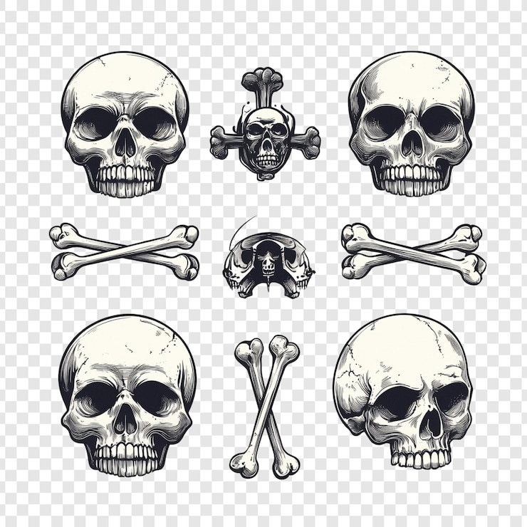 PSD gratuito collezione di teschi e ossa incrociate un set di progettazione grafica