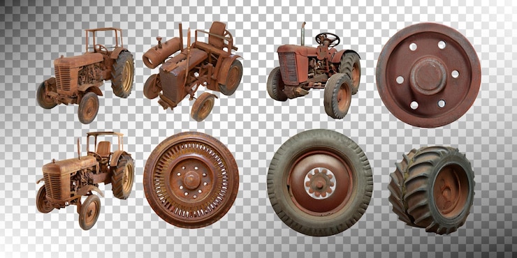 PSD gratuito collezione di trattori e ruote rosse d'epoca