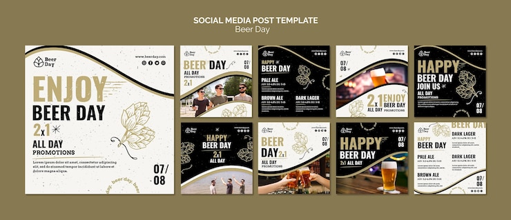 PSD gratuito collezione post instagram di birra giorno