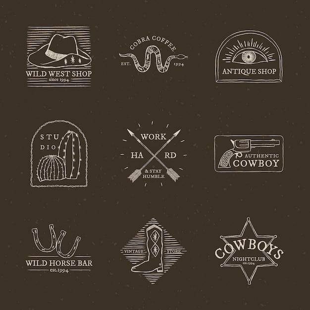 Collezione psd con logo a tema cowboy