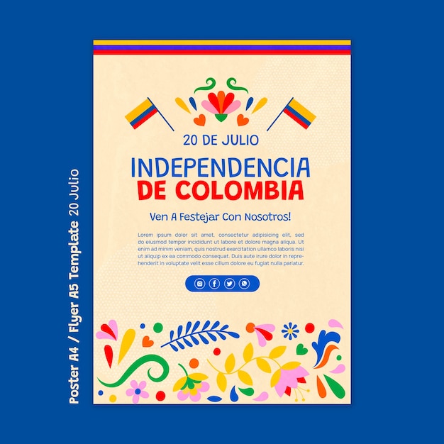 Colombia onafhankelijkheidsdag poster sjabloon