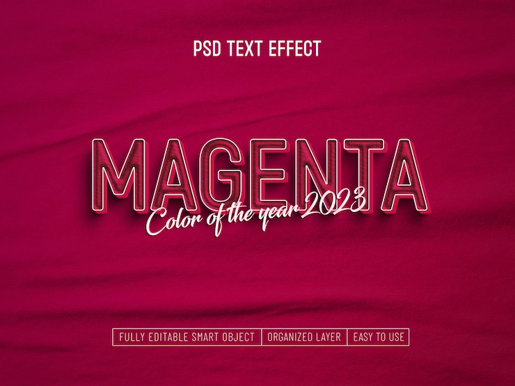 PSD gratuito colore magenta dell'anno 2023 effetto testo in stile 3d
