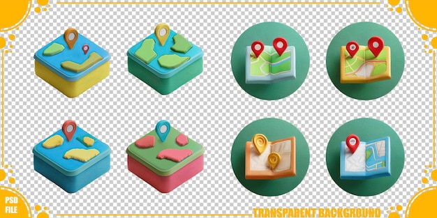 colorful 3d map icons and pins for navigation