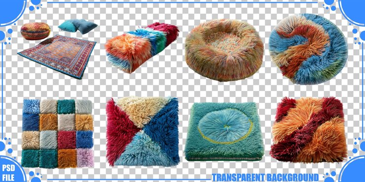 PSD Gratis colorful and cozy plush cushions and rugs