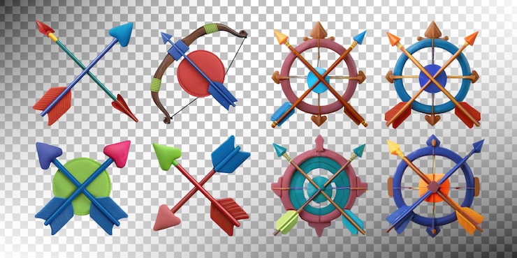 PSD Gratis colorful archery icons set on transparent background