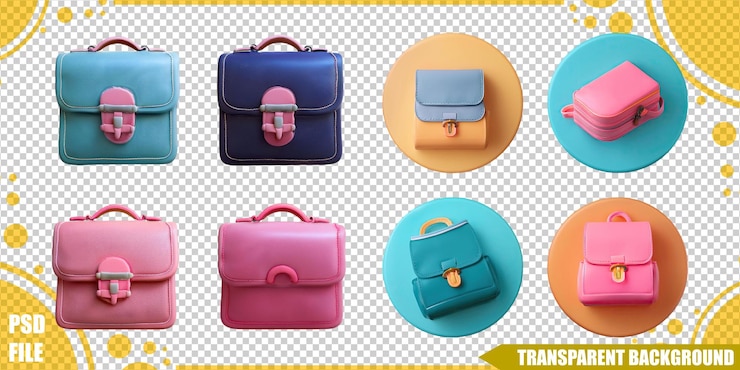 PSD Gratis colorful bags in various styles and sizes