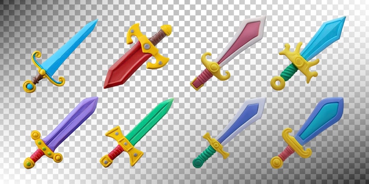 PSD Gratis colorful cartoon swords collection for design projects