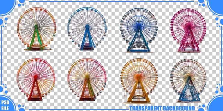PSD Gratis colorful ferris wheels on transparent background