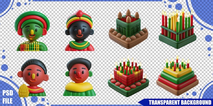 PSD Gratis colorful festive candles and characters