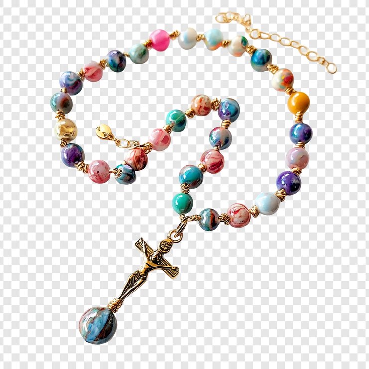 PSD Gratis colorful handmade rosary beads with gold crucifix
