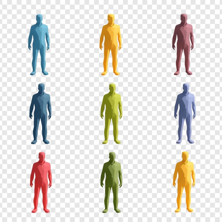 PSD Gratis colorful low poly men standing together unity diversity
