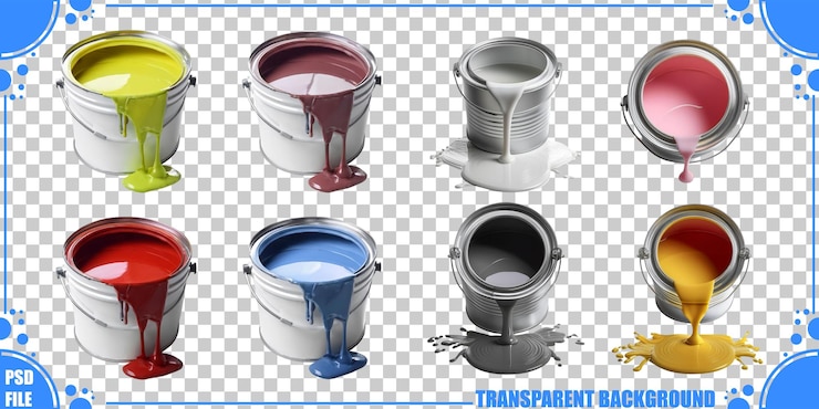 PSD Gratis colorful paint buckets on transparent background