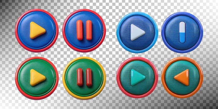 PSD Gratis colorful play and pause buttons on transparent background