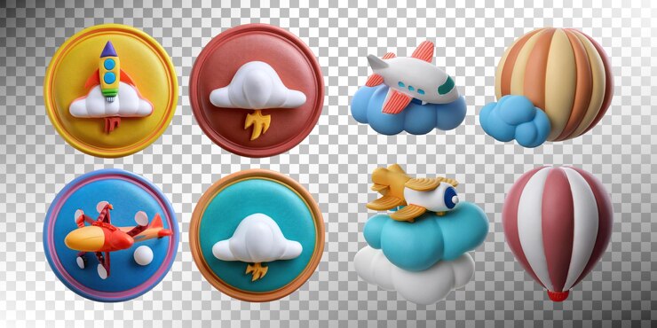 PSD Gratis colorful playful toy planes and balloons on clouds