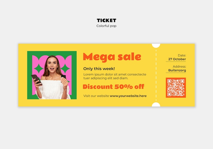 PSD Gratis colorful pop ticket template design