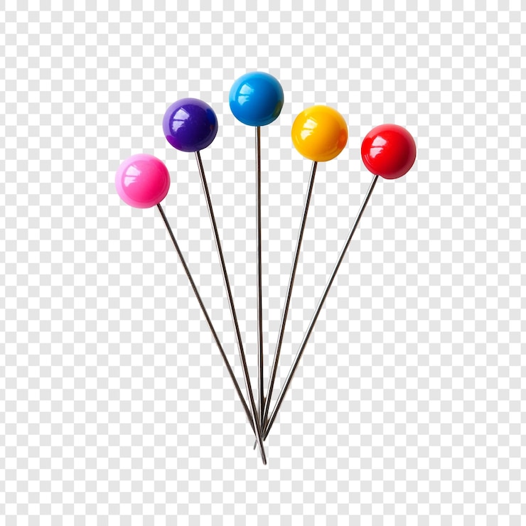 PSD gratuito colorful thumbtacks una vivace collezione di cinque spilli con teste rotonde colorate disposte in un disegno a ventaglio su uno sfondo trasparente