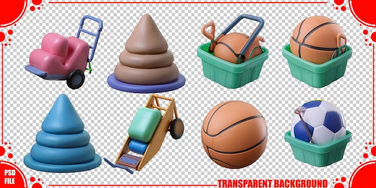 PSD Gratis colorful toy shapes and balls for playtime fun