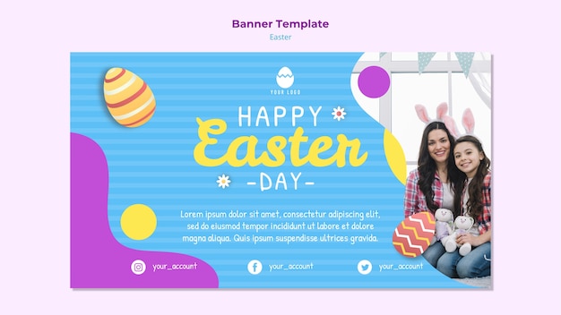 PSD gratuito colorida plantilla de banner de pascua con huevos