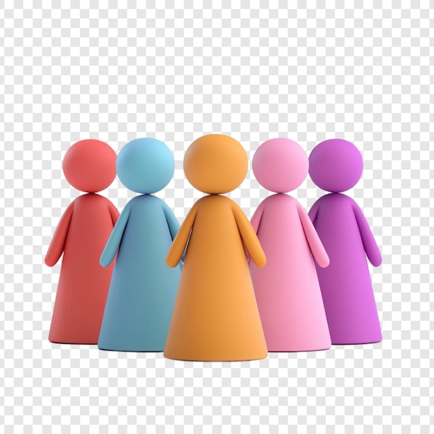 Colorido renderizado en 3D de cinco figuras que representan la unidad y la diversidad