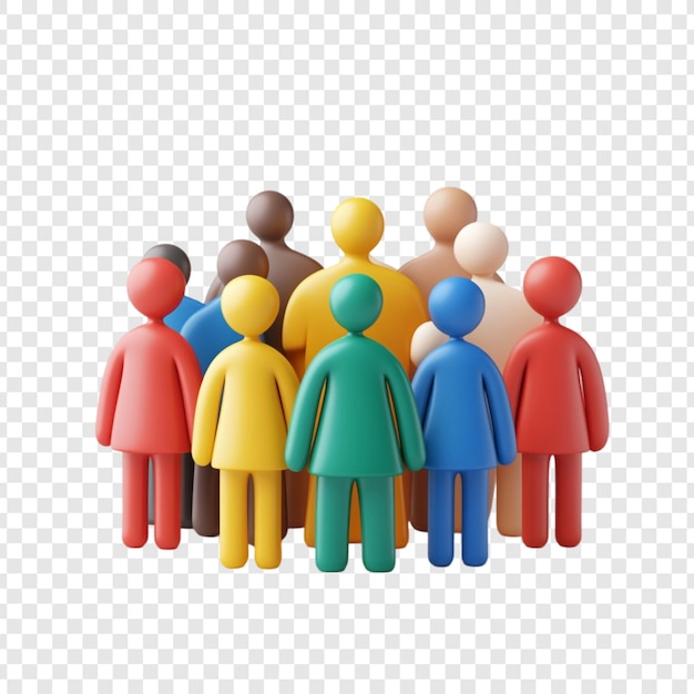 Colorido renderizado en 3D de diversos grupos de personas que representan la unidad y la comunidad