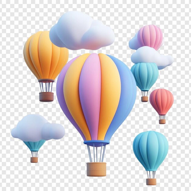 Coloridos globos de aire caliente flotando alegremente en el cielo Adorable renderizado en 3D
