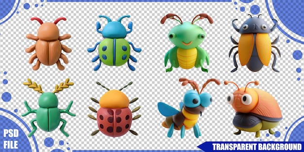 Coloridos personajes de dibujos animados de insectos para niños