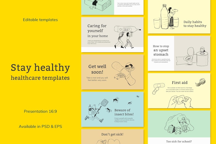PSD Gratis common illnesses template files set healthcare presentation