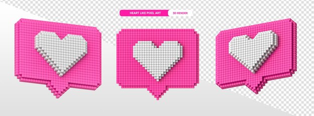 Como las redes sociales rosa instagram corazón en pixel art 3d render fondo transparente